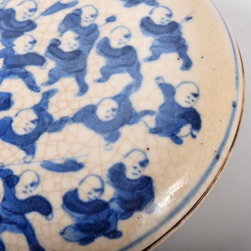 中国　大清康煕年製款　青花　唐子文　香合　時代箱付　G　R8252