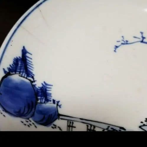 時代物 九谷 明治以前染め付けの16センチ弱のおさら6枚です