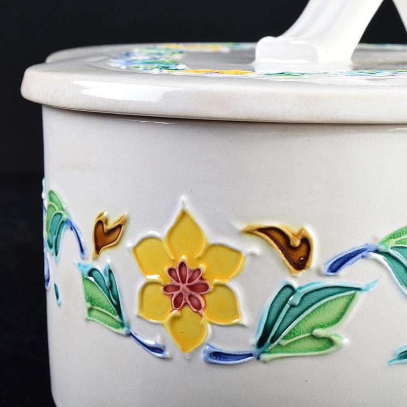 茶道具　翠嵐窯　中村翠嵐作　交趾釉　花文　木瓜喰篭　共箱　V　R9143