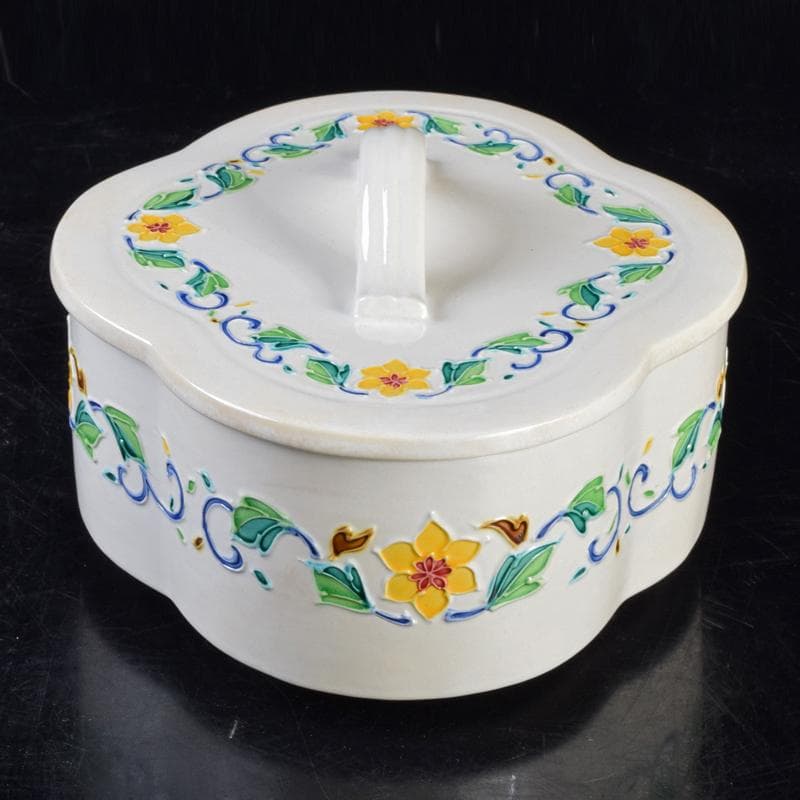 茶道具　翠嵐窯　中村翠嵐作　交趾釉　花文　木瓜喰篭　共箱　V　R9143