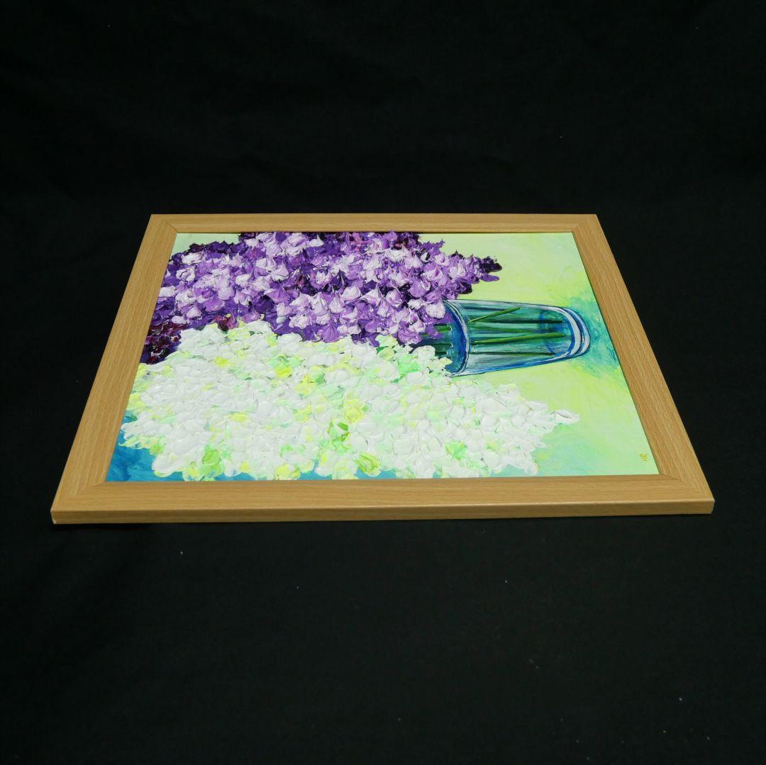 油絵 油彩 油彩画 絵 絵画 【白と紫のライラック】