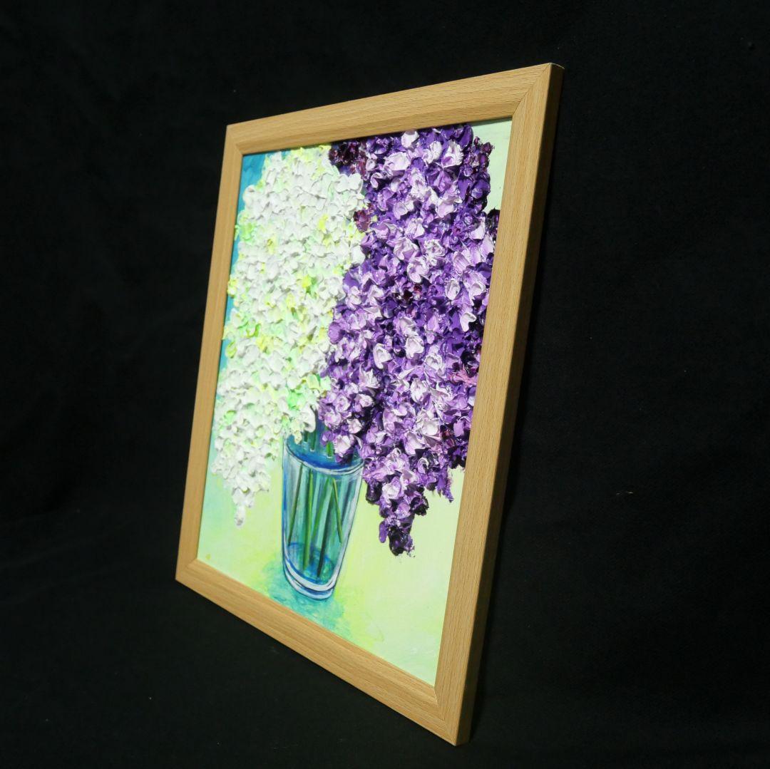 油絵 油彩 油彩画 絵 絵画 【白と紫のライラック】