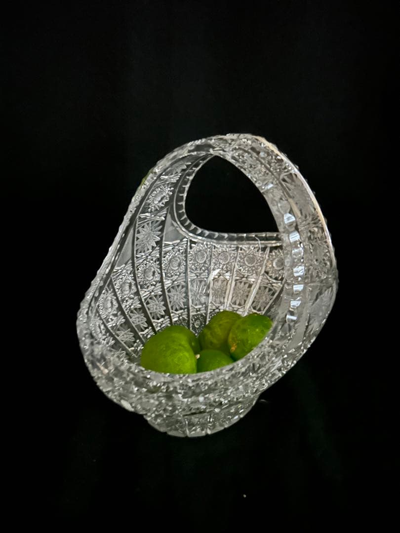 [美品]クリスタルガラス バスケット型装飾品