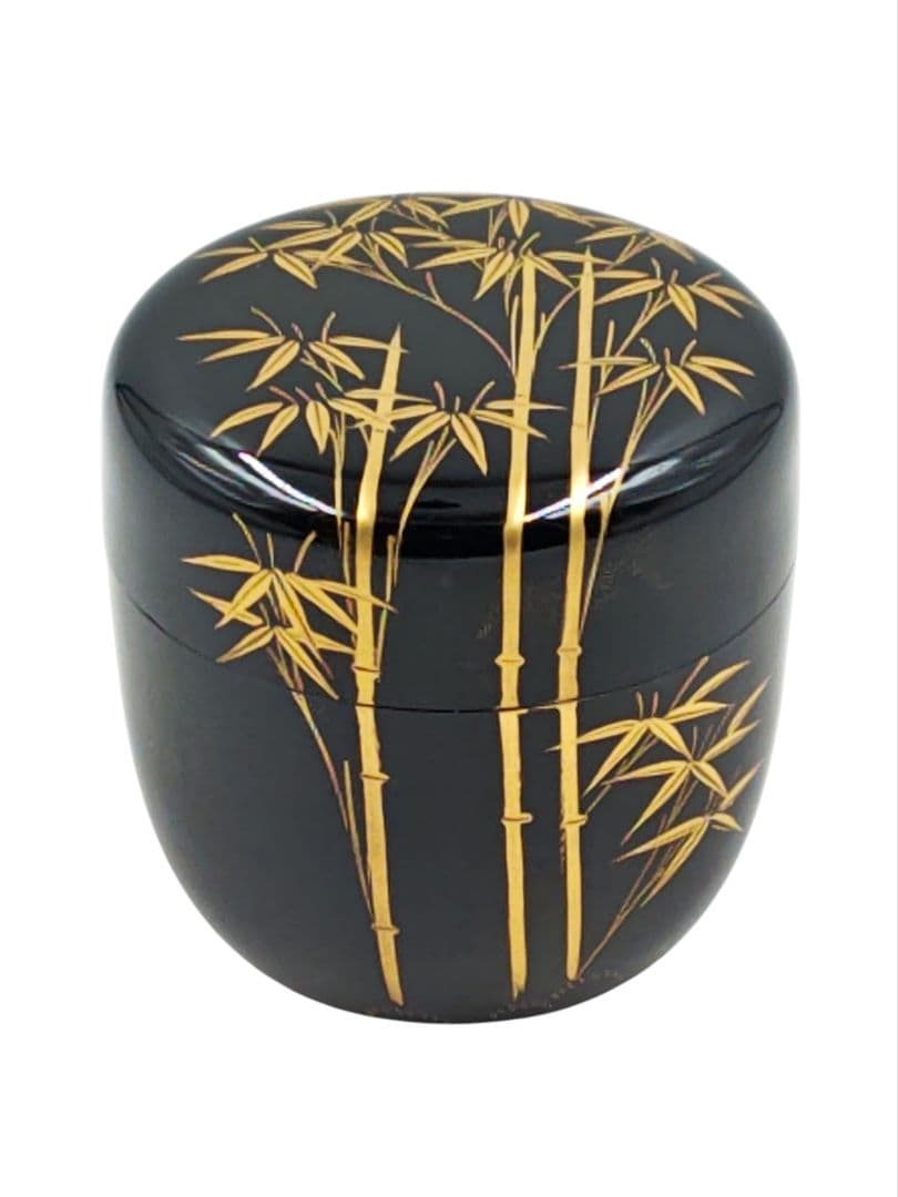 大徳寺 玉林院【森洞雲 書付】【紫野松華堂作】『竹蒔絵 中棗』在花押 共箱 外箱