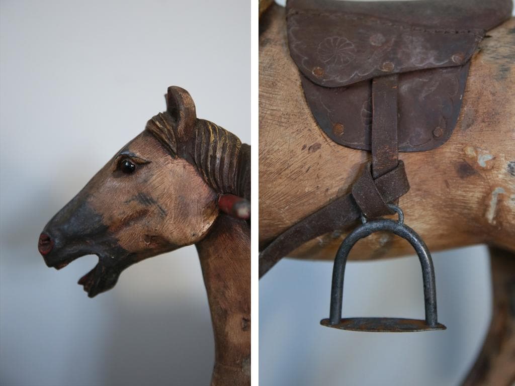 フランスアンティーク木製ロッキングホース/木馬/乗り物オブジェ(92-114)