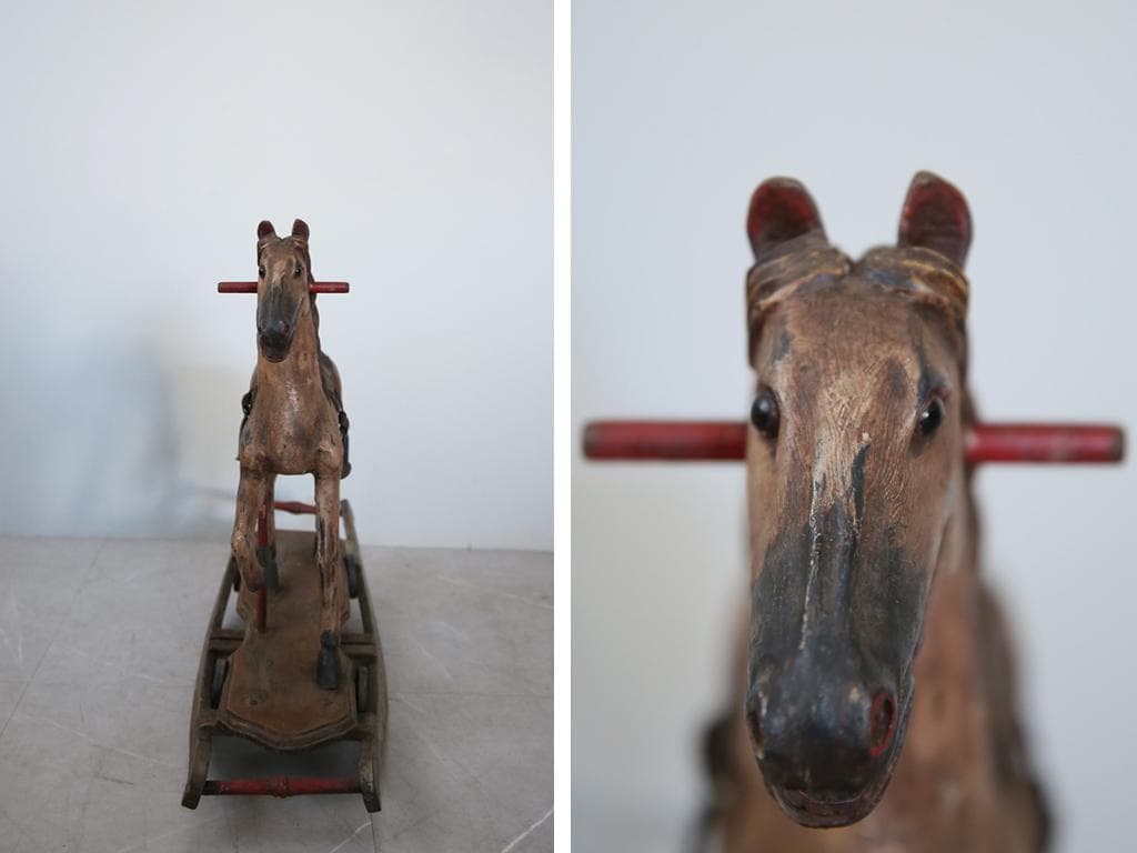 フランスアンティーク木製ロッキングホース/木馬/乗り物オブジェ(92-114)