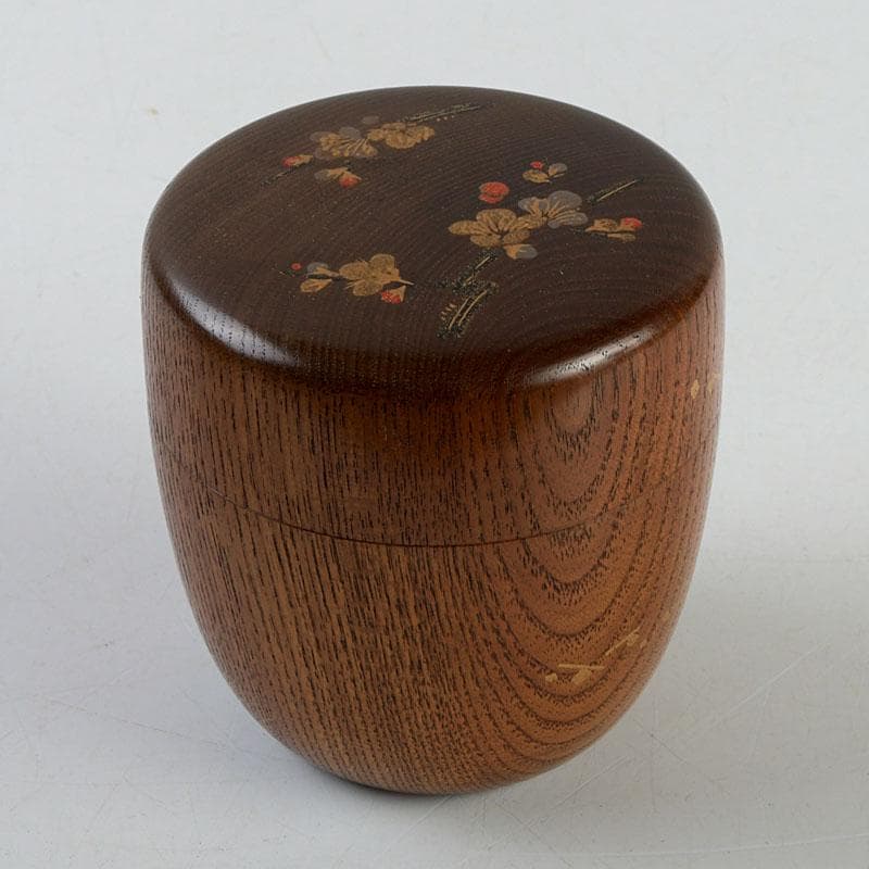 茶道具　山中漆器　中川巴之介作　桑製　梅蒔絵　棗　共箱　V　9321