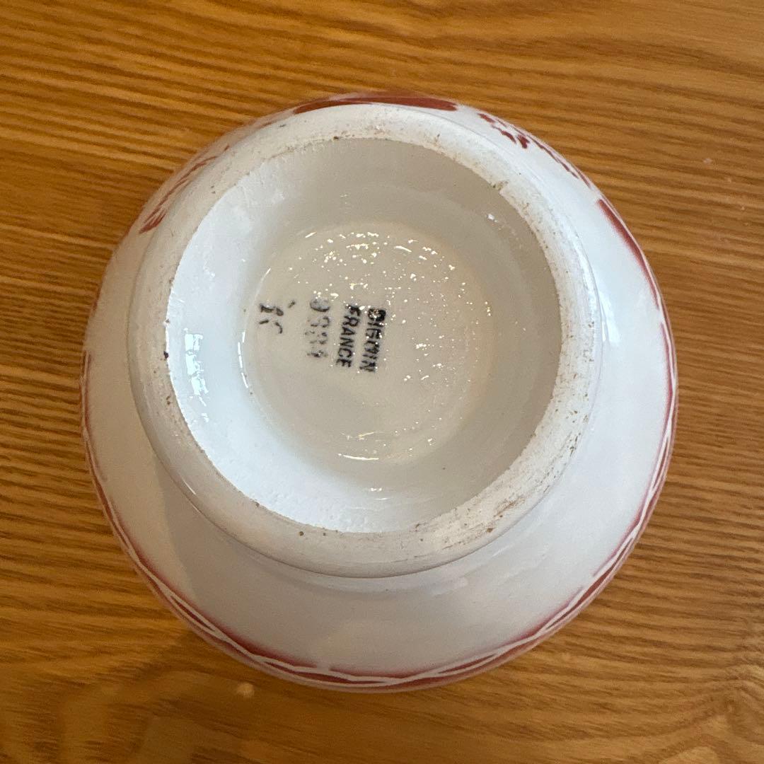 ディゴワンDigoin フランスアンティーク/カフェオレボール 赤 ローズ