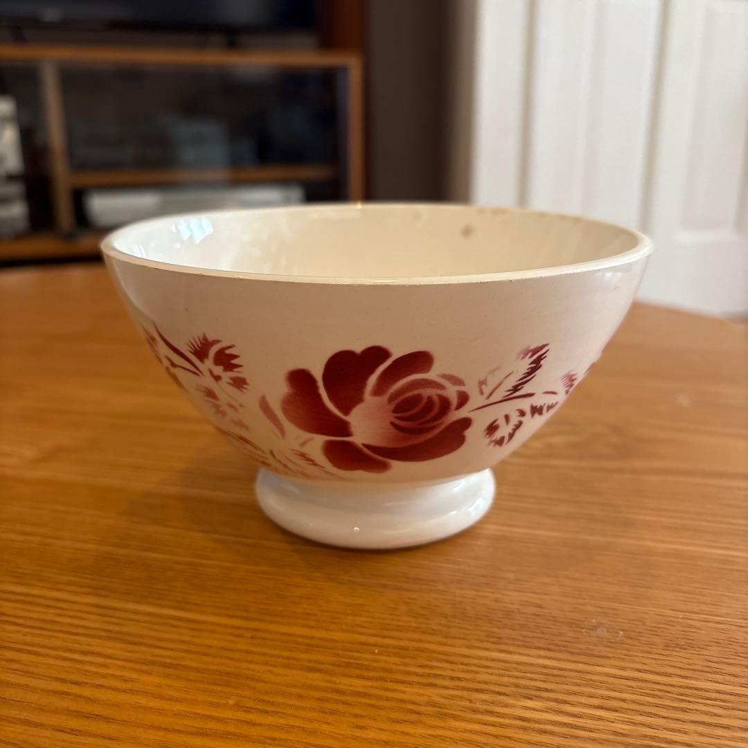 ディゴワンDigoin フランスアンティーク/カフェオレボール 赤 ローズ