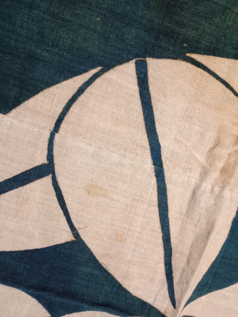 古布草木染 くまい笹紋 ３幅布団側 グリーン染