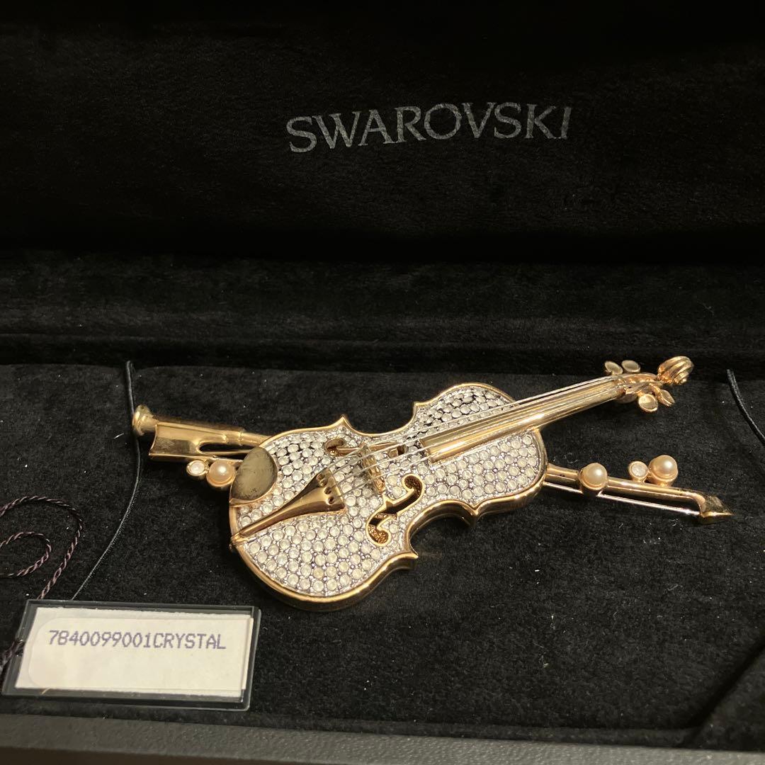 SWAROVSKI スワロフスキー ヴァイオリン ブローチ ゴールド