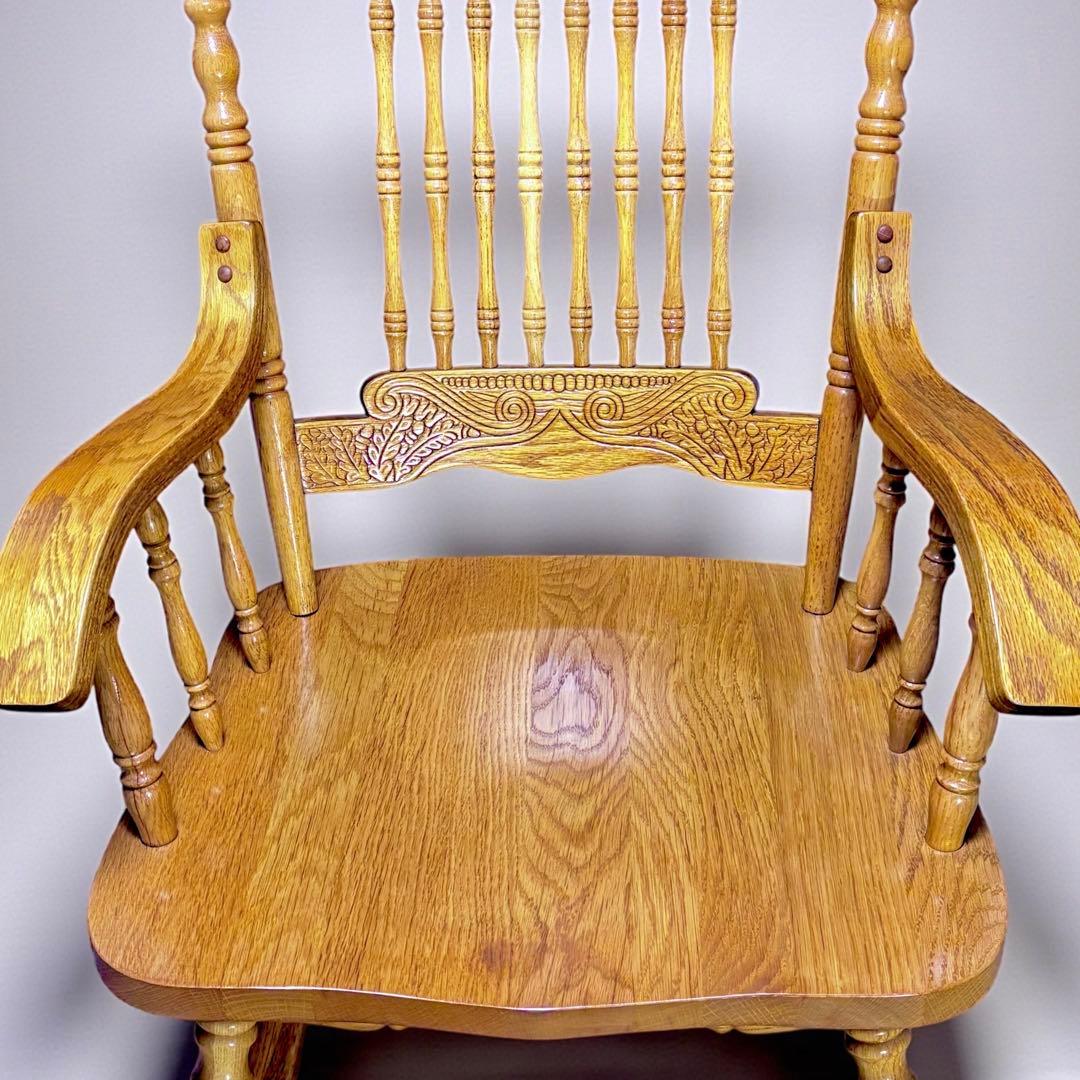 ✨超美品✨ ヴィンテージ 台湾製 ロッキングチェア オーク無垢 彫刻入り