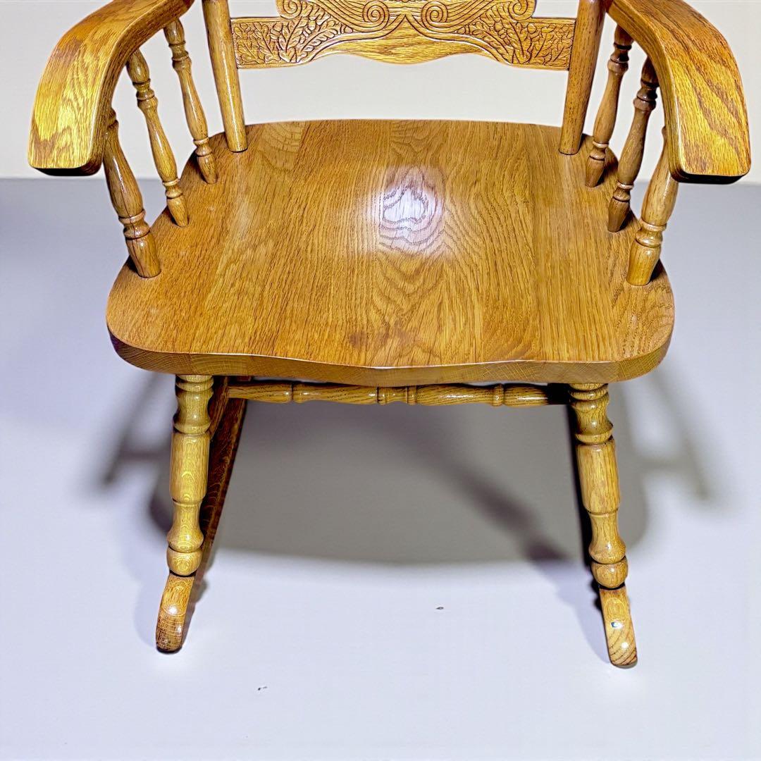 ✨超美品✨ ヴィンテージ 台湾製 ロッキングチェア オーク無垢 彫刻入り
