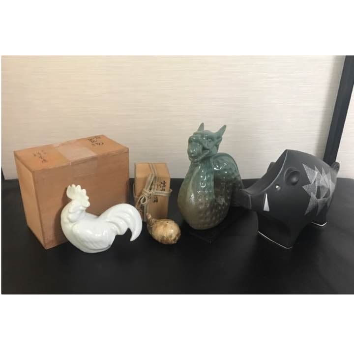 骨董 常滑 陶器 干支 鳥 竜 猪 風水 水滴 茄子 信楽焼 置物