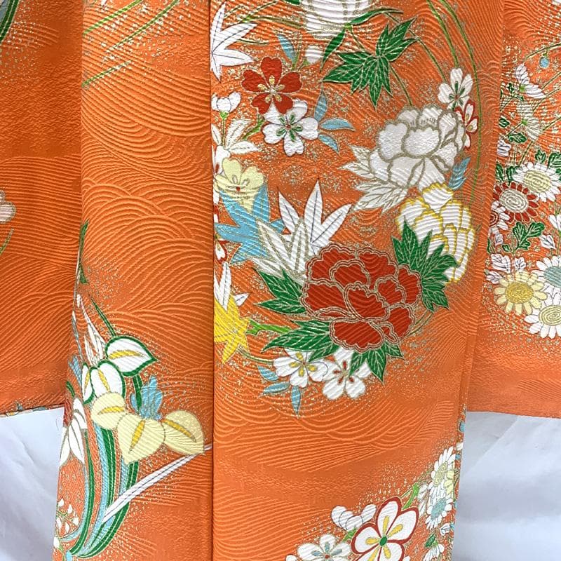 504ag84しごき,帯締め,帯揚げ□七五三 七歳 女児 着物&袋帯 金彩 花