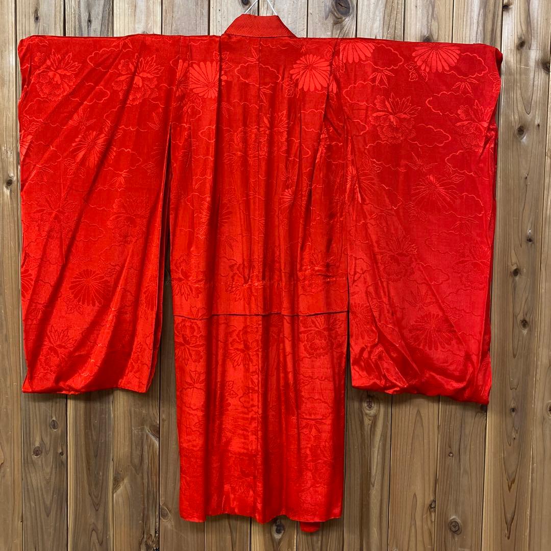 女の子 正絹 着物 七五三 七草 晴れ着 総柄 和柄 レトロ