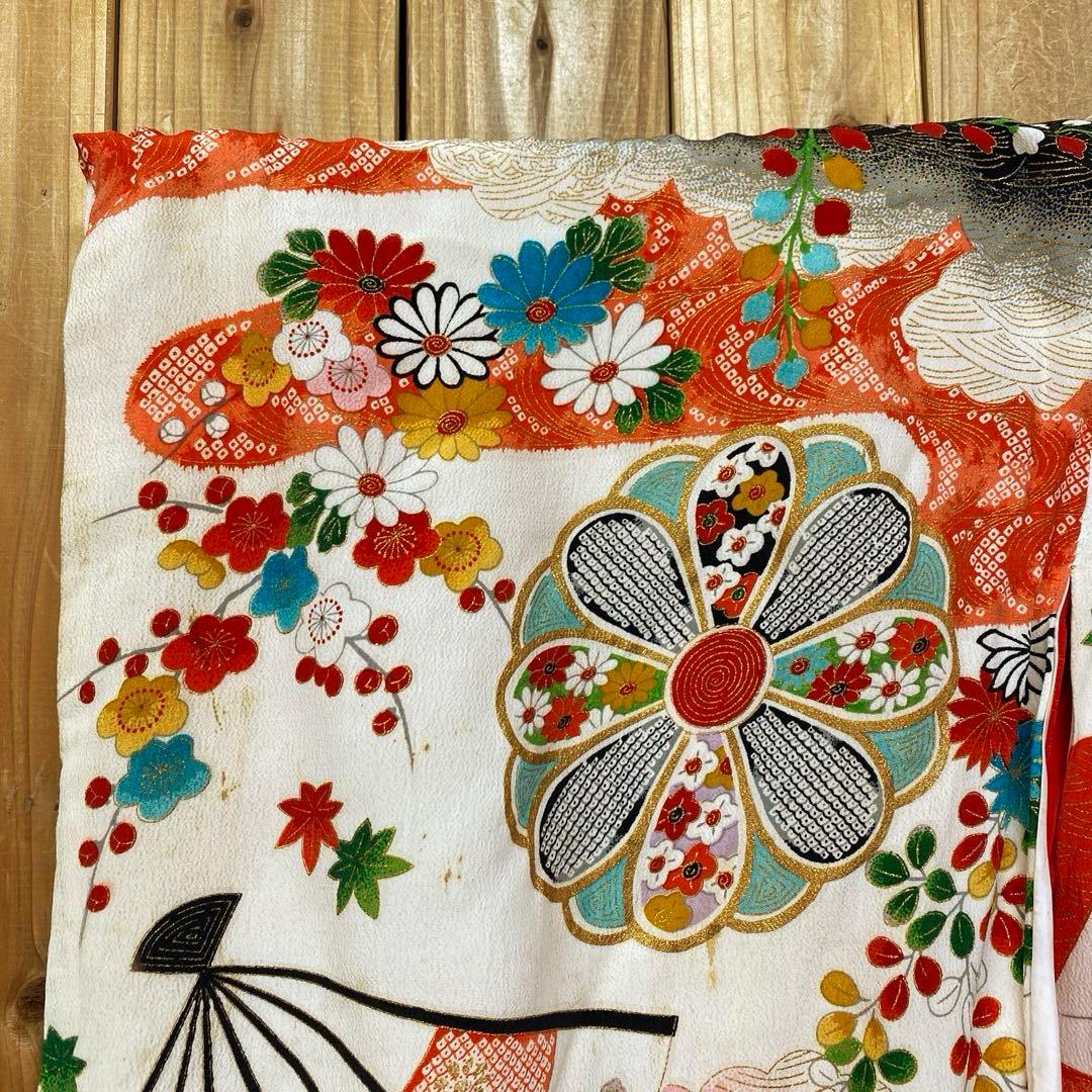 女の子 正絹 着物 七五三 七草 晴れ着 総柄 和柄 レトロ