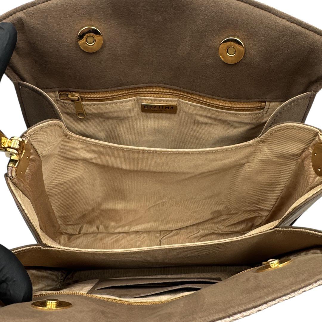 極美品 岡重 OKAJIMA 和装バッグ 京友禅 ソフリナ ベージュ 花唐草