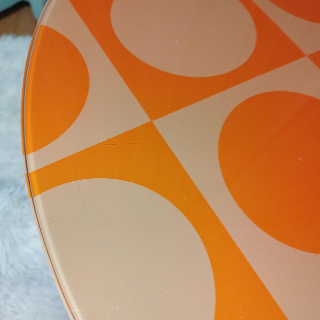 レトロ　オシャレ　ローテーブル　ガラス　オレンジ