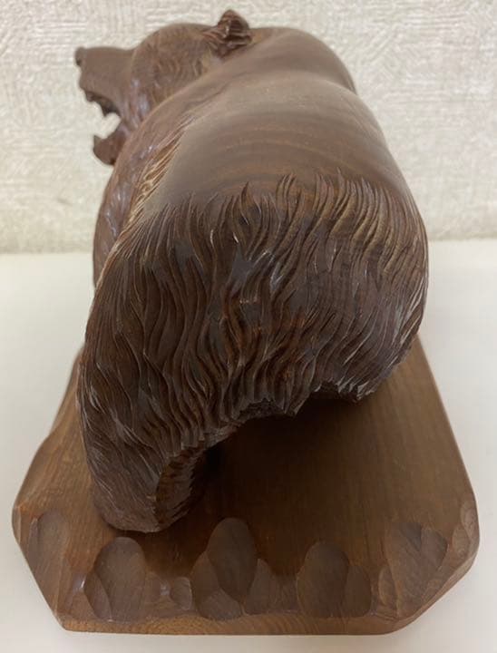 縁起物 天然木 熊木彫置物(台座付)くま クマ 北海道 昭和レトロ