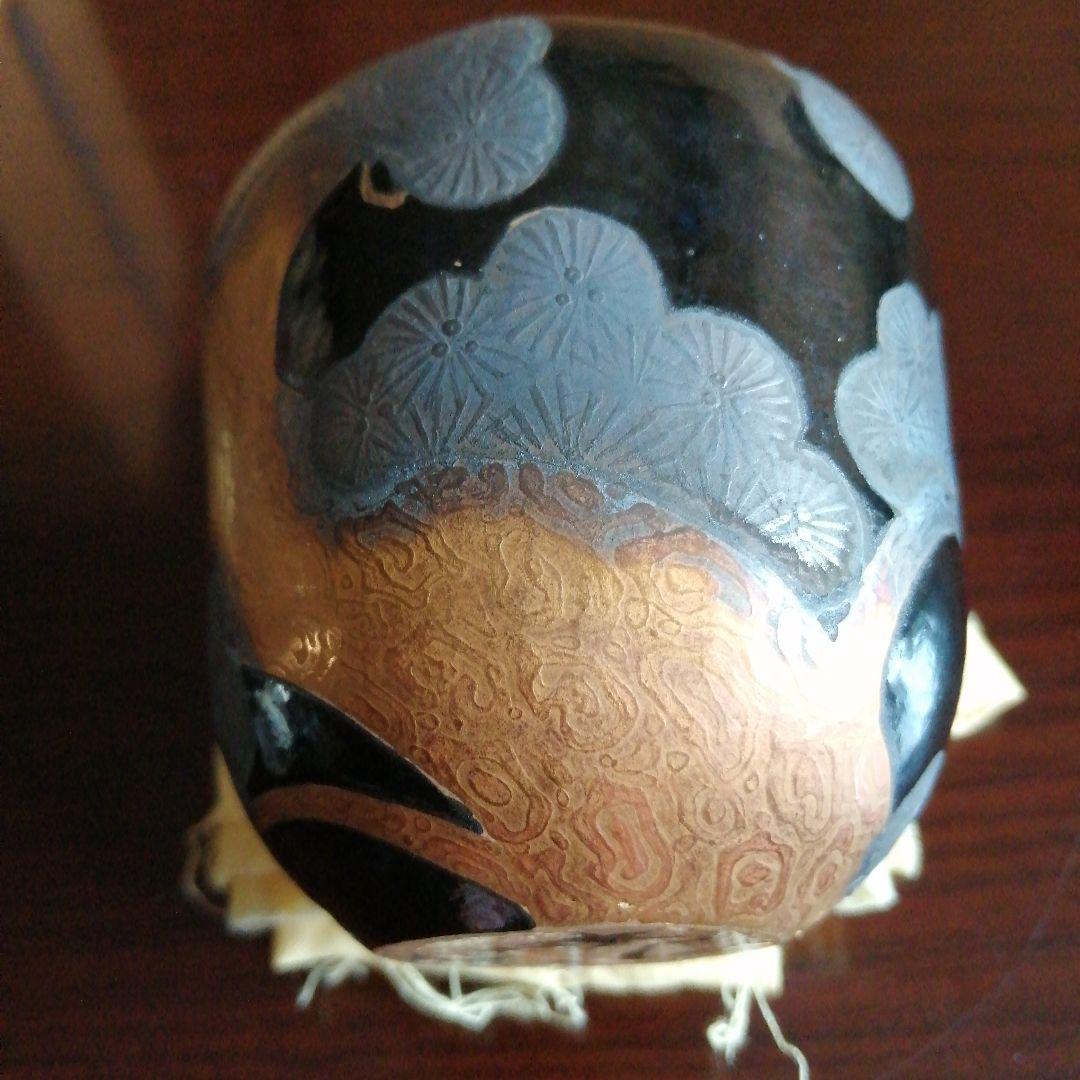 京焼　八世乾山　山本如仙　金彩色絵松木茶入　8.5cm