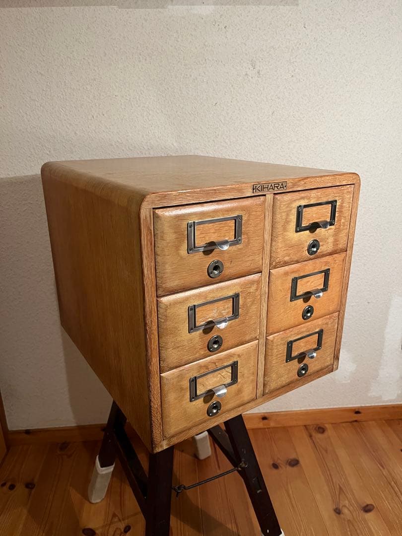 昭和レトロ アンティーク 図書館 木製カードケース 2列3段 木製引き出し