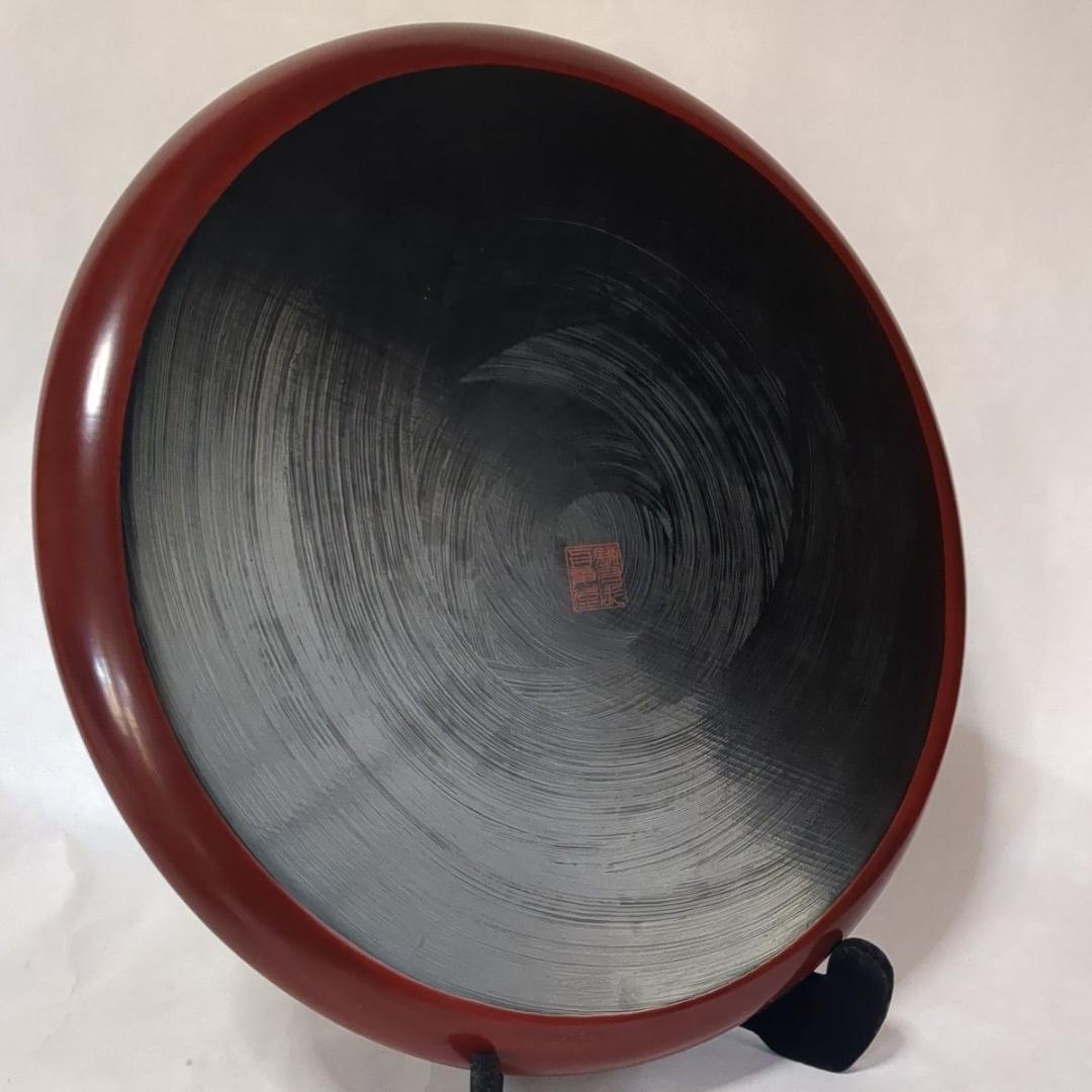 鎌倉彫 丸盆12寸(直径36.5cm) 鉄線柄 花柄 大サイズ木製盆 極美品