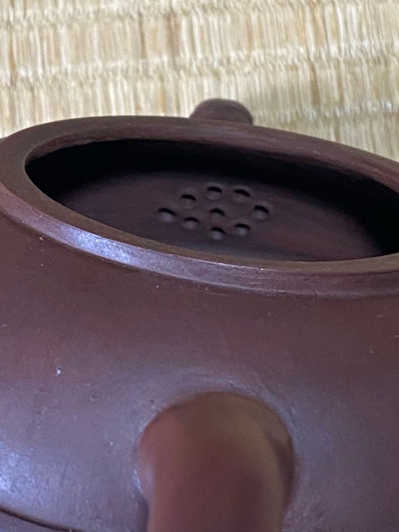 ♦中国？紫泥 梨地 紫砂 竹節 浮き彫り文様 茶壺？宜興窯 煎茶 茶道具 骨董品