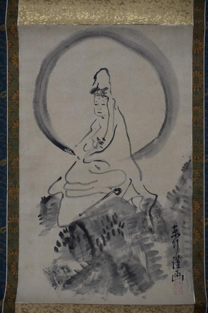 【真作】高杉晋作/白衣大士像図/岩上観音図/掛軸☆宝船☆Y-895　JM