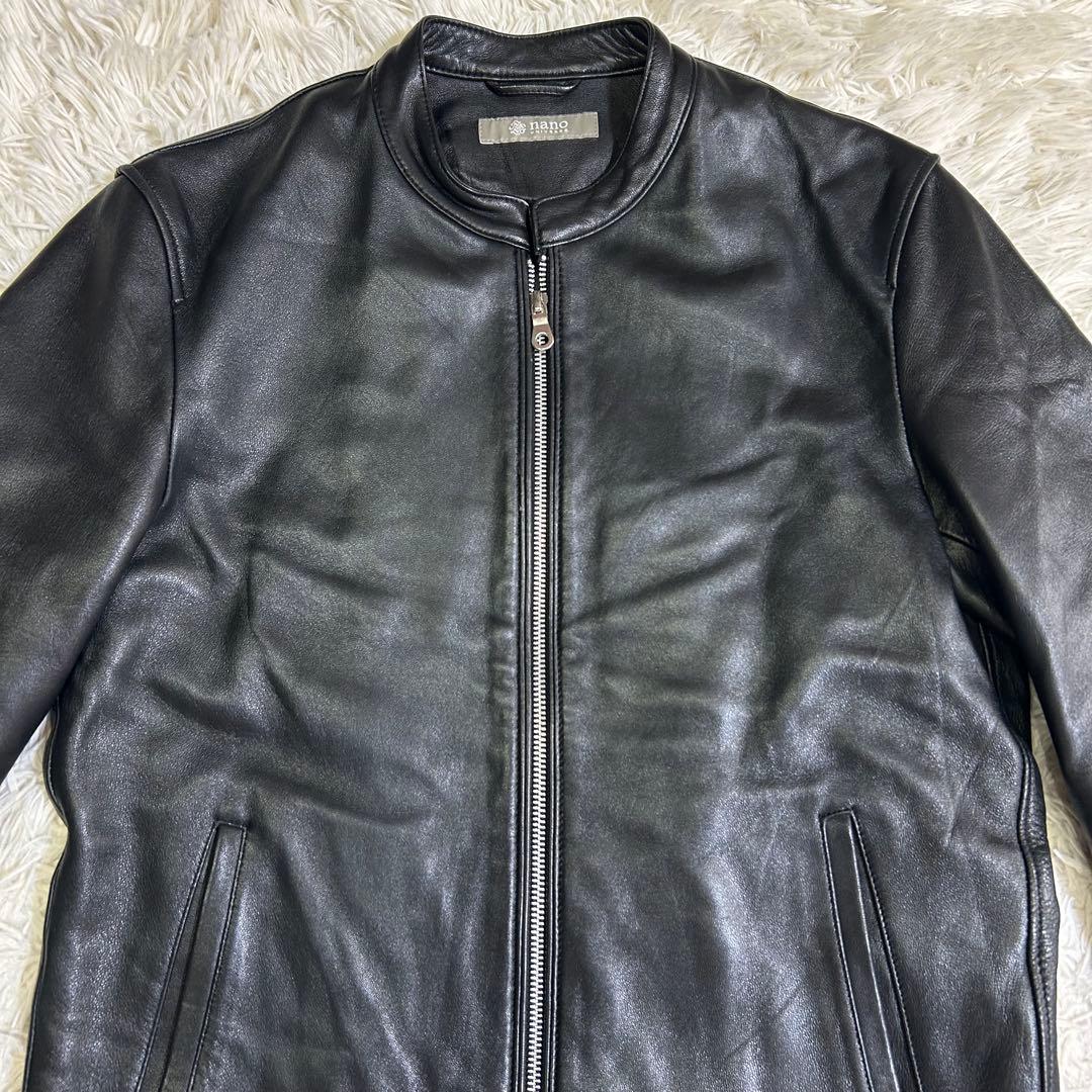 美品 ナノユニバース シングル ライダース 羊革 ジャケット ラムレザー M