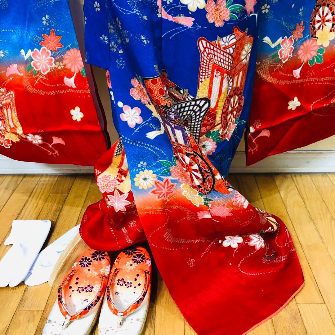 七五三 七歳‼️正絹御所車桜金彩金箔際立つ‼️完全フルセット‼️