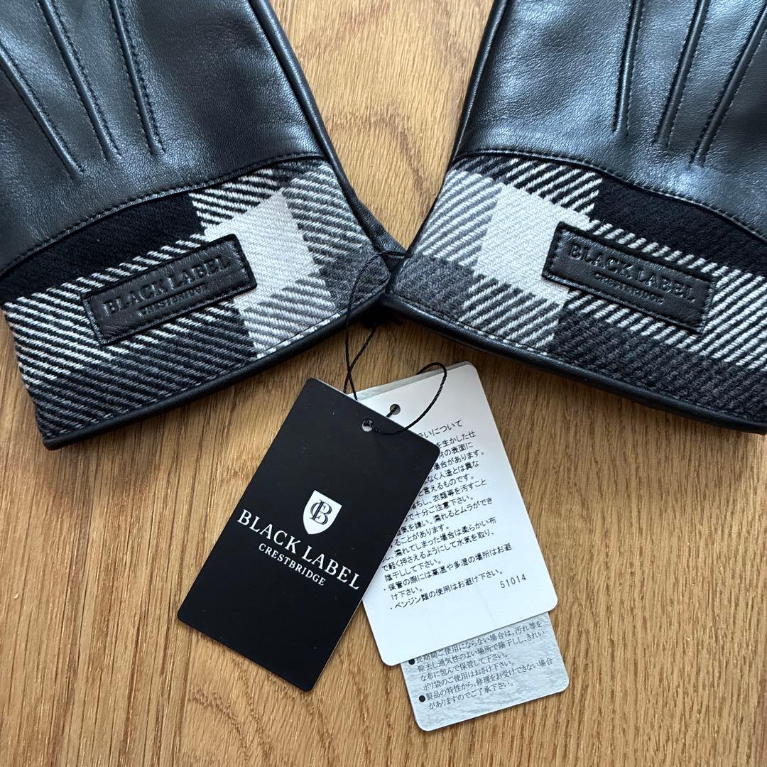 【未使用品】ブラックレーベルクレストブリッジ レザー グローブ ブラック