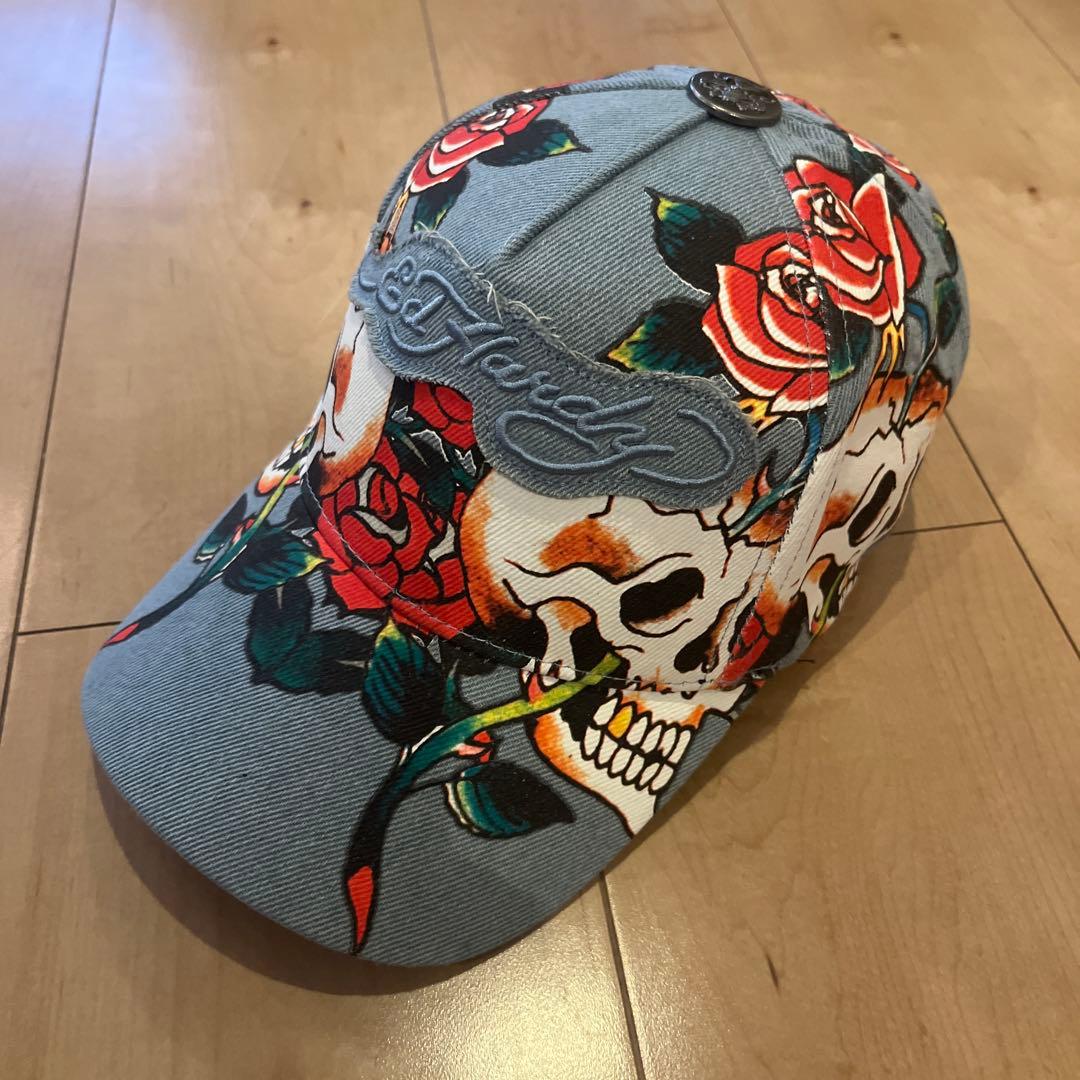 ［海外モデルレア】Ed Hardy スカル バラ ヴィンテージ風キャップ