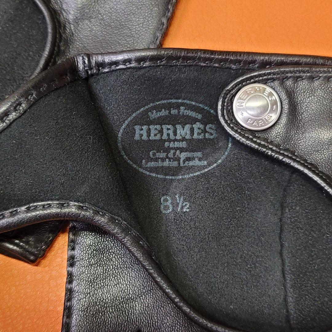 HERMÈS エルメス ブラック 指なしグローブ 8½ 黒 ドライビンググローブ