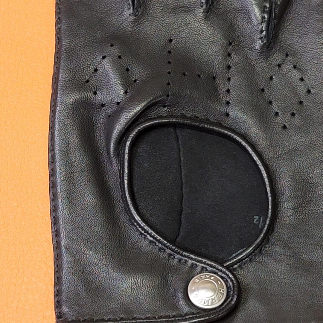 HERMÈS エルメス ブラック 指なしグローブ 8½ 黒 ドライビンググローブ