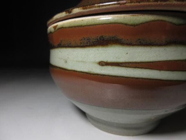 人間国宝 濱田庄司 柿釉 合子／共箱 共布付き／蓋物 菓子器