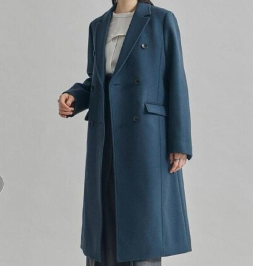 【タグ付き】UNITED TOKYO　ネオカシミヤ混レイルボクシーコート ブルー