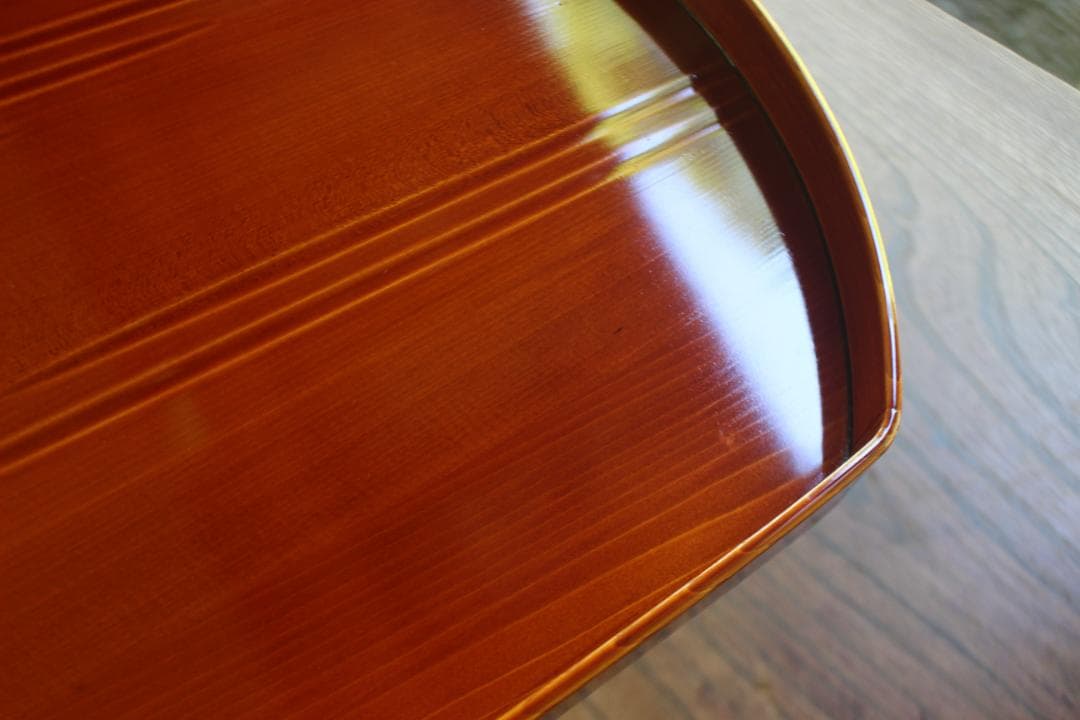 デッドストック！優美な拭き漆の映える春慶塗の半月盆（検漆器漆盆茶道具お盆お膳