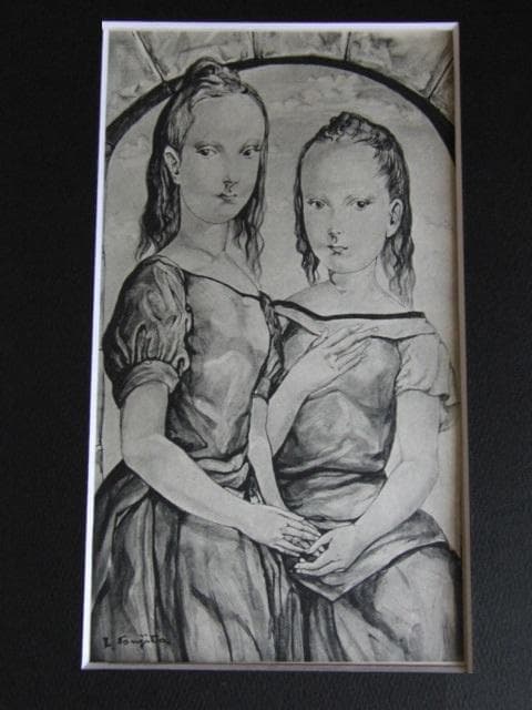 藤田嗣治、【二人の少女】、希少な限定額装用画集画、新品高級額 額装付