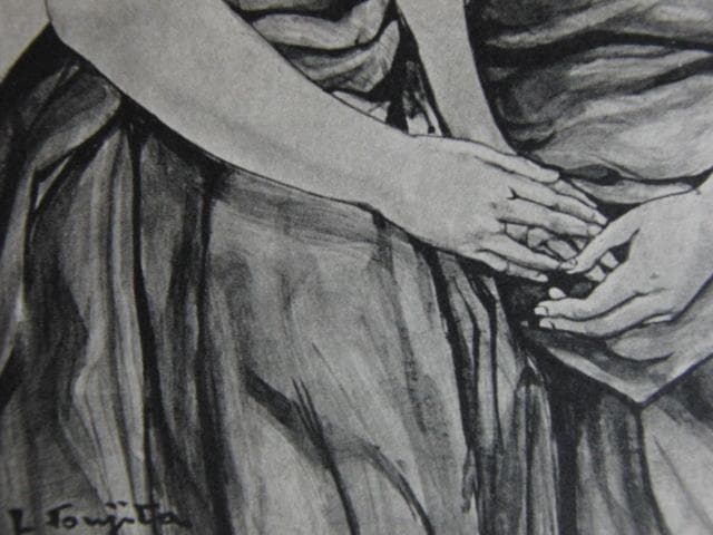 藤田嗣治、【二人の少女】、希少な限定額装用画集画、新品高級額 額装付