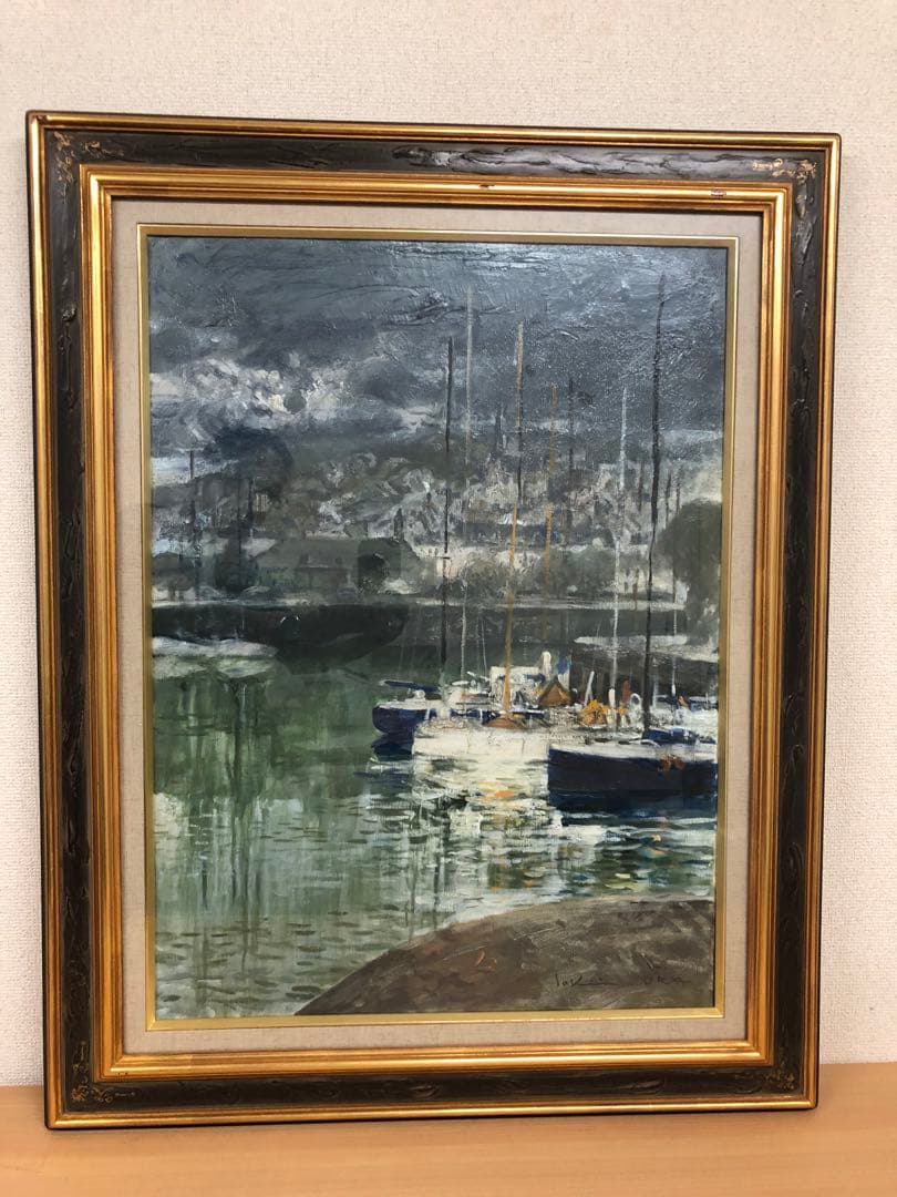 岡義実 油絵 絵画 「トゥルーヴィル」額寸 縦930㎜横740㎜ サインあり