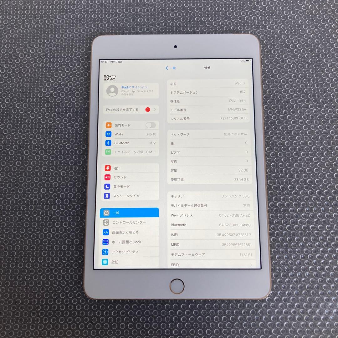 3881極美品新品級☆電池ほぼ新品☆iPad mini4 32GB SIMフリー