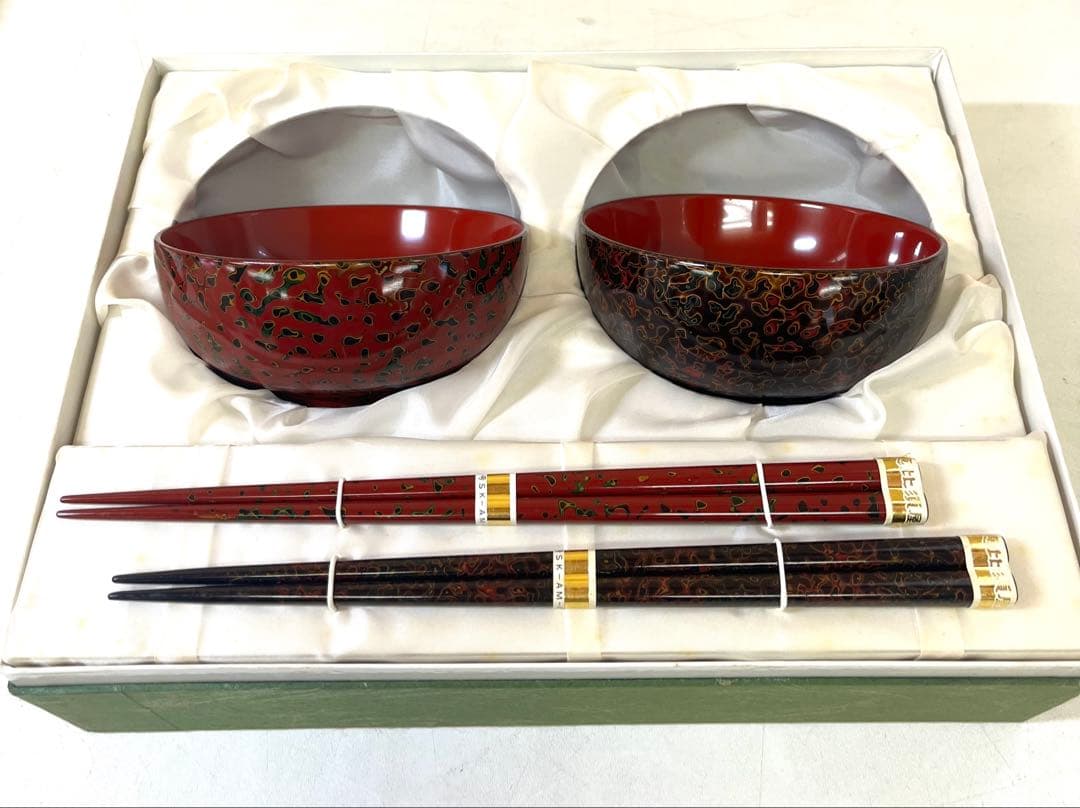 M101 ゆきち 未使用品 津軽塗 恵比須屋 椀 箸 夫婦茶碗