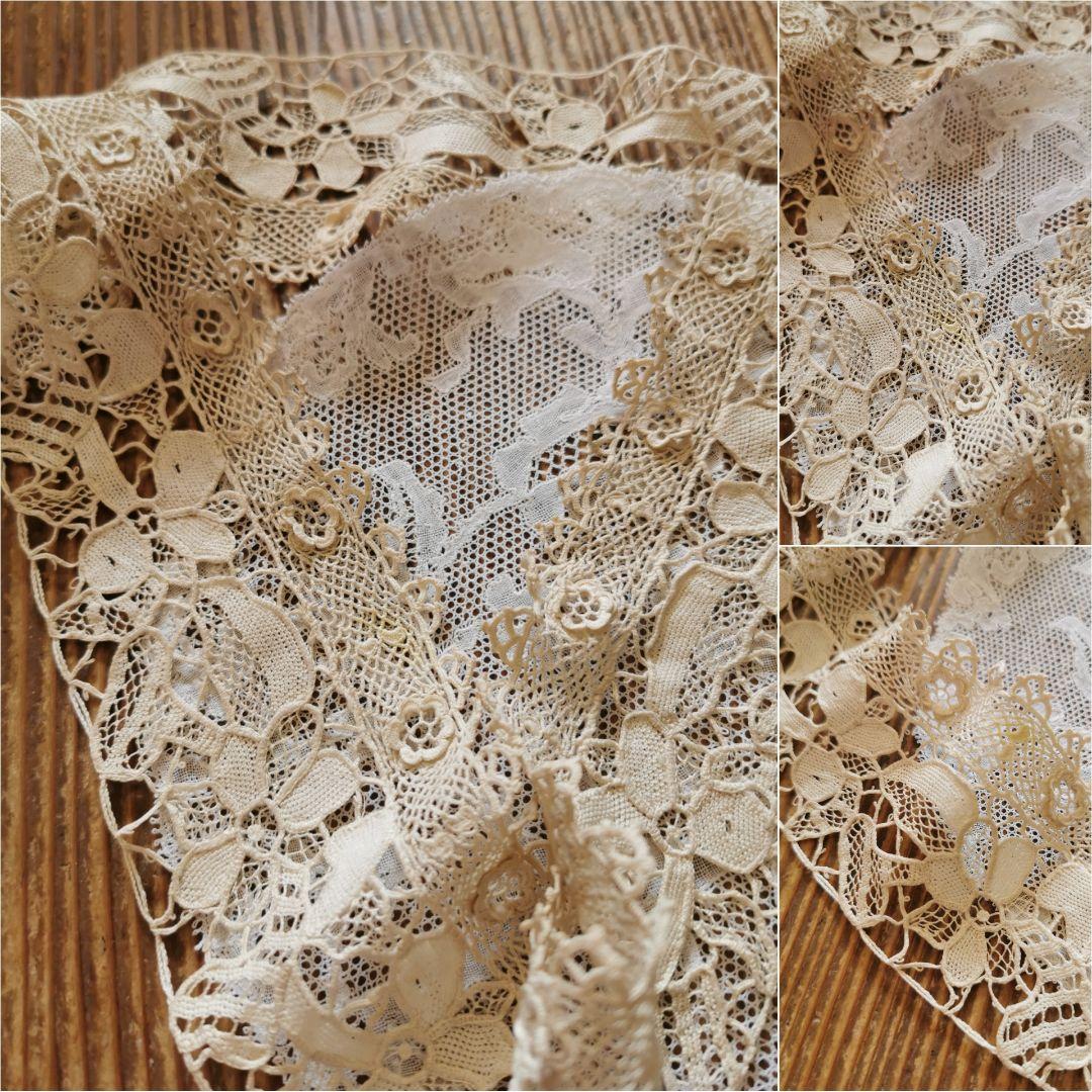 アンティーク ポワンドヴェニス 菫の花 クロシェ編みの桜草 ロング飾り襟 付け襟