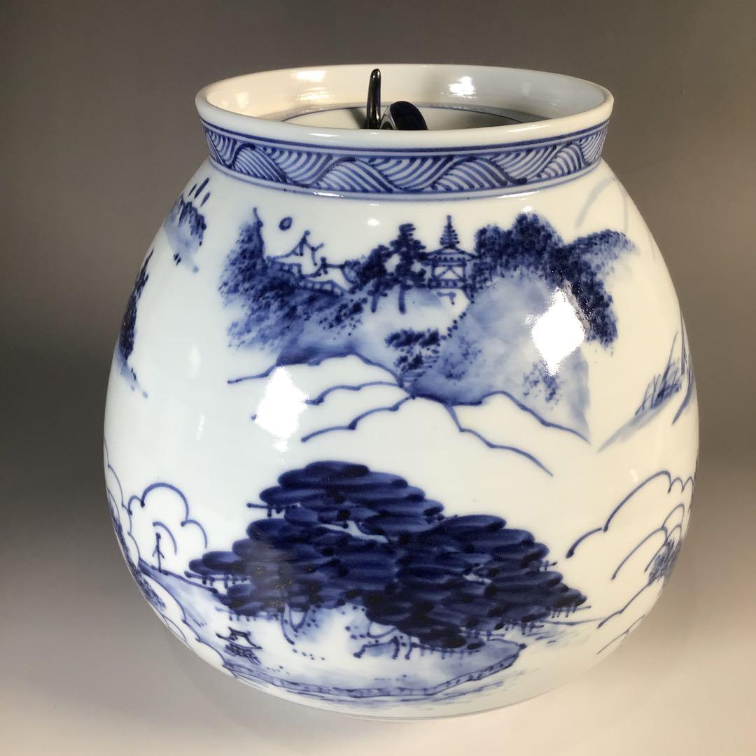 Ｍ５０８　芋頭水指　『膳所焼』『陽炎園造』『久田宗也　箱書』『近江八景』　共箱