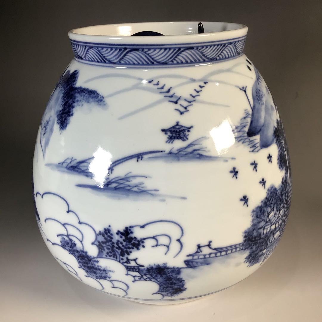 Ｍ５０８　芋頭水指　『膳所焼』『陽炎園造』『久田宗也　箱書』『近江八景』　共箱