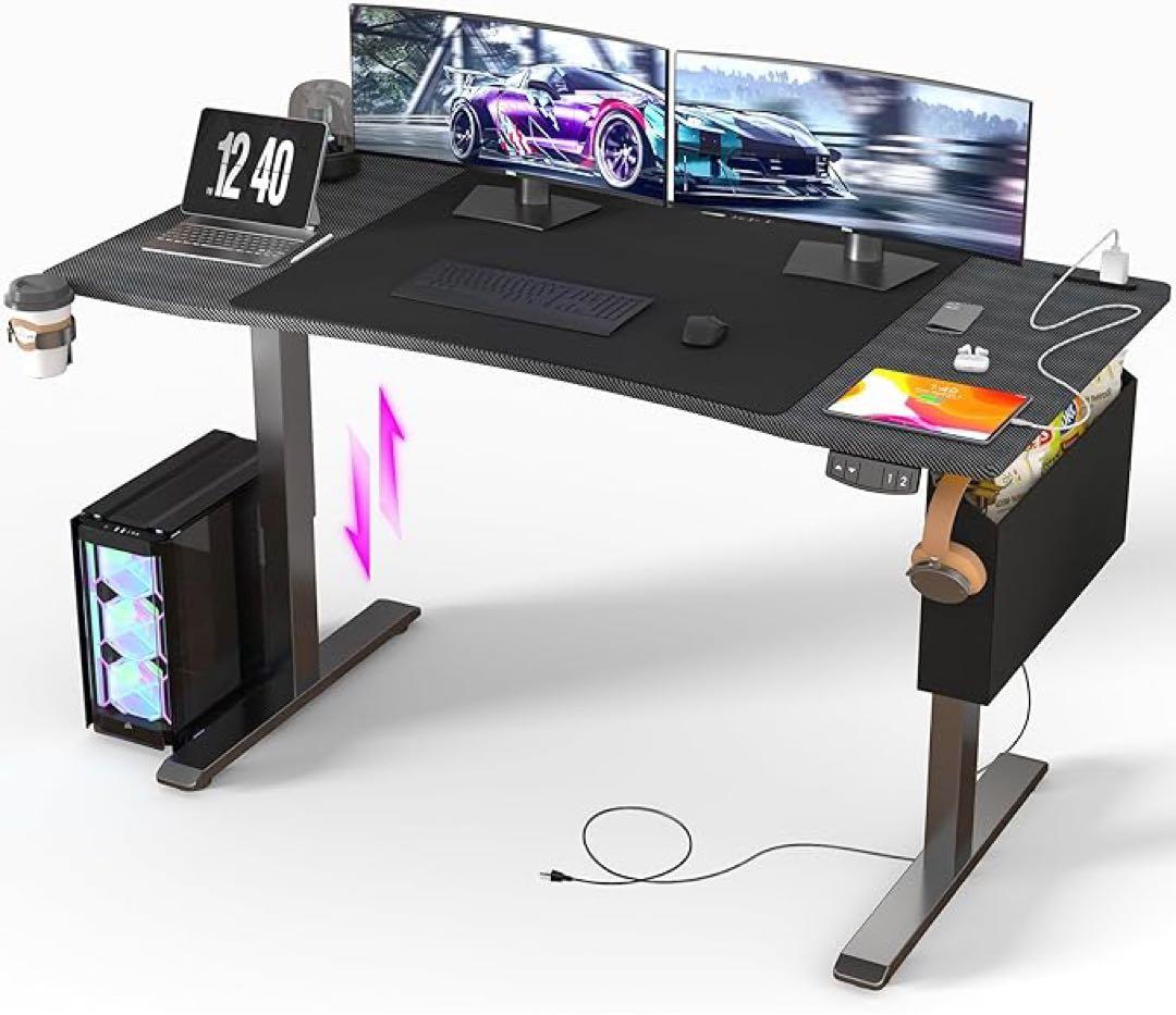 ゲーミングデスク 電動 昇降デスク pcパソコンデスク 上下自動昇降式 ブラック