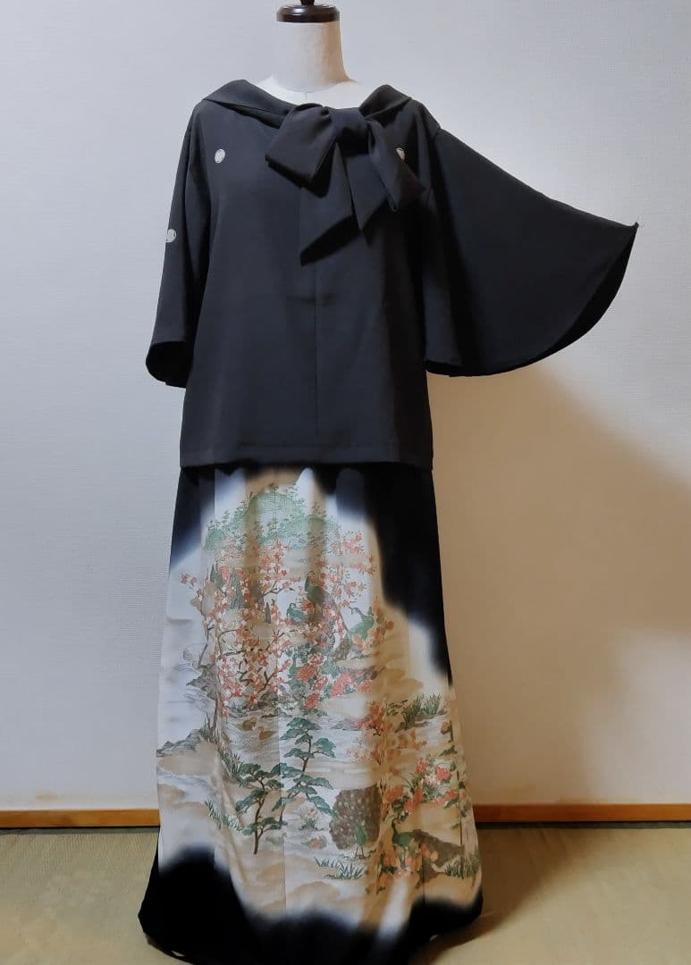 B2064 留袖リメイク袖広がりデザインフォーマルパーティードレス