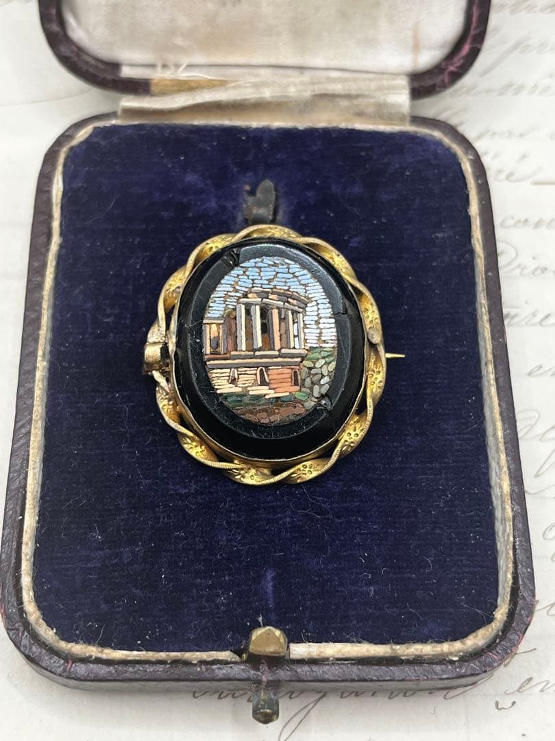 19世紀 イタリアアンティーク マイクロモザイク ブローチ