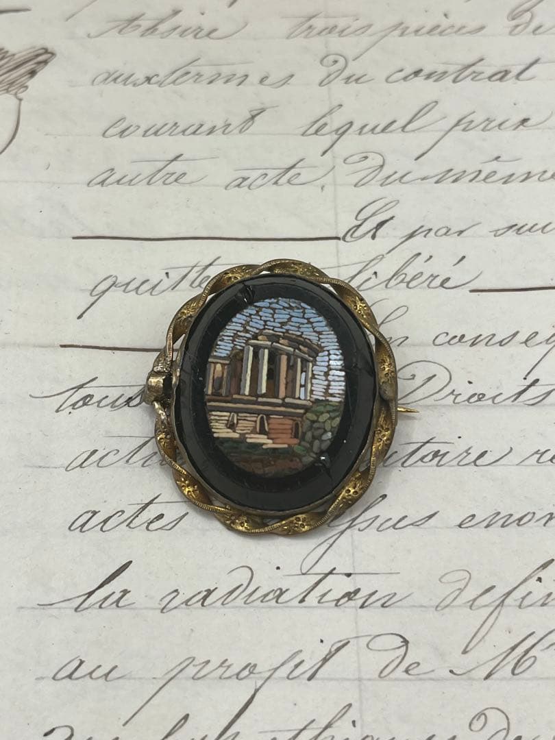 19世紀 イタリアアンティーク マイクロモザイク ブローチ